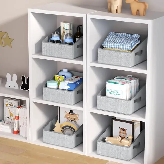 Alt view image 6 of 7 - Closet Storage Bins - Fabric Storage Baskets for Shelves, Collapsible Closet Organizers and Storage with Handles, Trapezoid Shelf Organization Storage Cubes for Purse, Toys, Books, Towel, Socks
