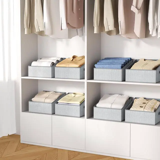 Alt view image 7 of 7 - Closet Storage Bins - Fabric Storage Baskets for Shelves, Collapsible Closet Organizers and Storage with Handles, Trapezoid Shelf Organization Storage Cubes for Purse, Toys, Books, Towel, Socks