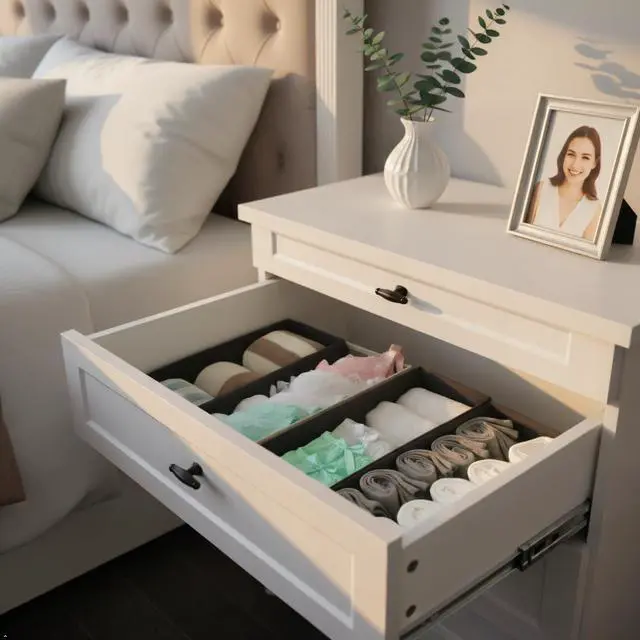 Alt view image 2 of 7 - Sock Drawer Organizer 3 Pack - Collapsible Fabric Storage Bins for Underwear Divider, Small Closet Organizers with 3 Compartments, Gray