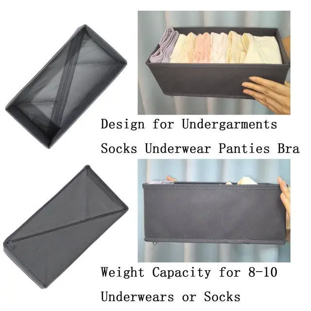 Alt view image 5 of 7 - Sock Drawer Organizer 3 Pack - Collapsible Fabric Storage Bins for Underwear Divider, Small Closet Organizers with 3 Compartments, Gray