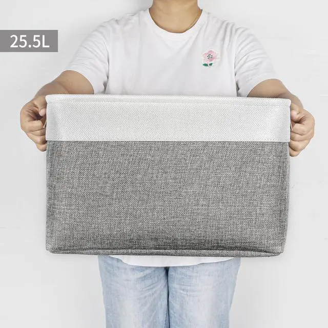 Alt view image 7 of 7 - Storage Bins Large Fabric Storage Baskets for Shelves 3 Pack, Decorative Linen Closet Baskets with Handles for Organizing, Shelf, Clothes, Home, Office, 15x11x9.5Inches (Grey&White)
