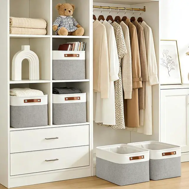 Alt view image 3 of 7 - Storage Bins Large Fabric Storage Baskets for Shelves 3 Pack, Decorative Linen Closet Baskets with Handles for Organizing, Shelf, Clothes, Home, Office, 15x11x9.5Inches (Grey&White)