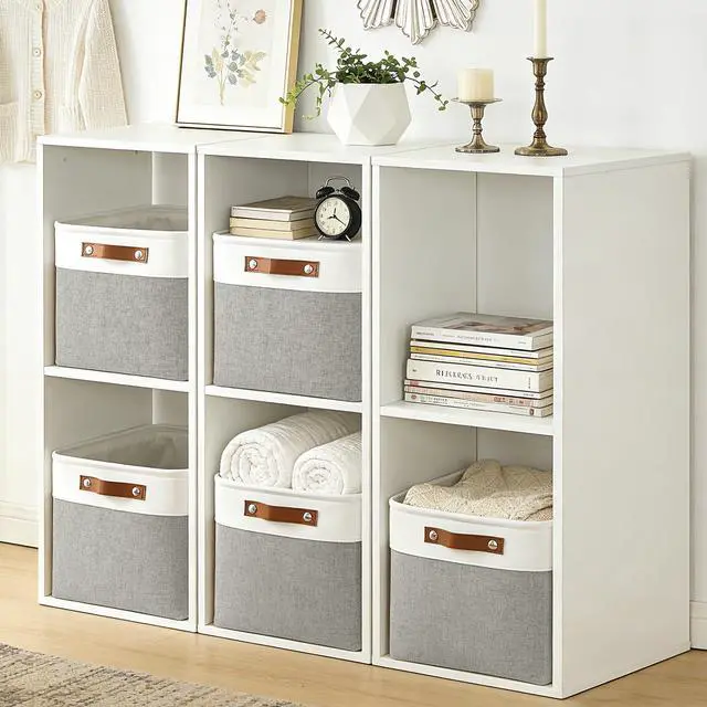 Alt view image 2 of 7 - Storage Bins Large Fabric Storage Baskets for Shelves 3 Pack, Decorative Linen Closet Baskets with Handles for Organizing, Shelf, Clothes, Home, Office, 15x11x9.5Inches (Grey&White)