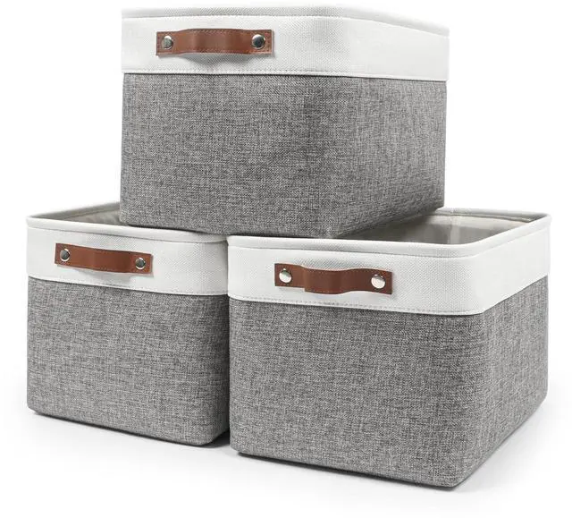 Main image of Storage Bins Large Fabric Storage Baskets for Shelves 3 Pack, Decorative Linen Closet Baskets with Handles for Organizing, Shelf, Clothes, Home, Office, 15x11x9.5Inches (Grey&White)