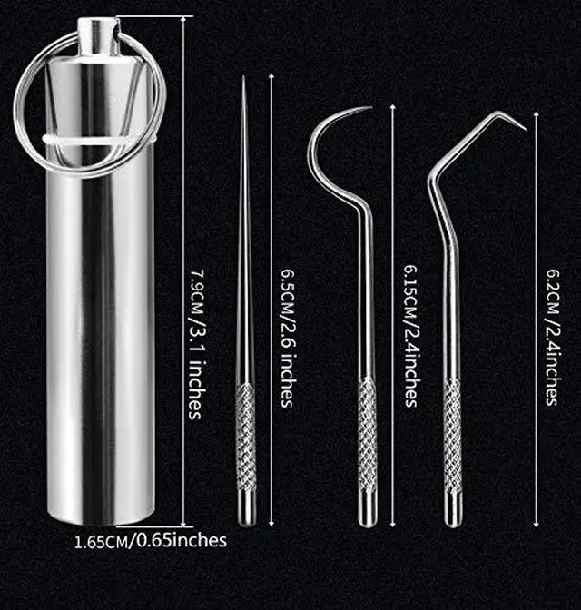 Alt view image 2 of 6 - Stainless Steel Toothpicks - 3 Pack Set with 1 Straight and 2 Elbow Toothpicks for Father's Day