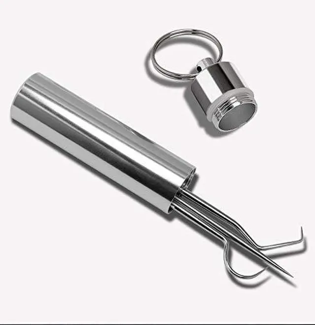 Alt view image 4 of 6 - Stainless Steel Toothpicks - 3 Pack Set with 1 Straight and 2 Elbow Toothpicks for Father's Day