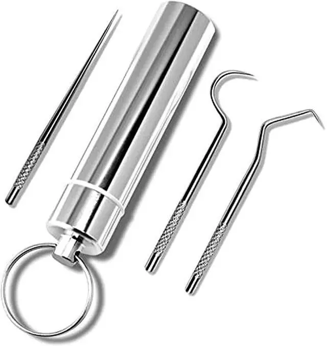 Main image of Stainless Steel Toothpicks - 3 Pack Set with 1 Straight and 2 Elbow Toothpicks for Father's Day