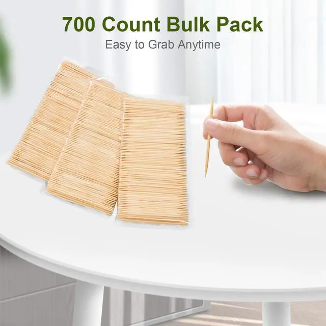 Alt view image 2 of 7 - 700 Pcs Bamboo Toothpicks, 2.5 Inch Double-Pointed Sticks for Appetizers, Fruit, Cocktails and Teeth Cleaning, Bulk Picks for Party, Kitchen and Household Use (700)