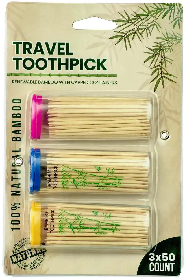 Main image of 3 Travel Toothpick Dispensers with 150 Bamboo Picks