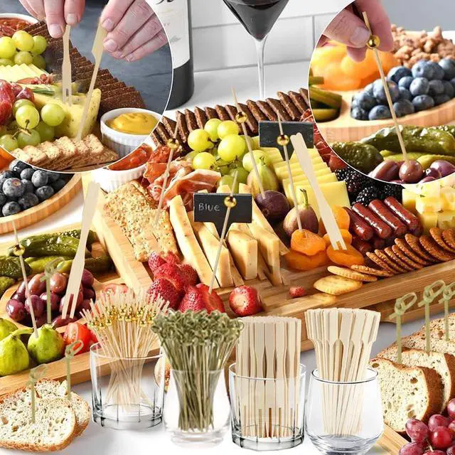 Alt view image 4 of 7 - 400 Cocktail Picks Bamboo Skewers for Appetizers,Fancy Toothpicks for Appetizers 4.7"Eco-Friendly Cocktail Toothpicks for Food Sticks Party Drinks,Food Picks for Charcuterie Boards Accessories