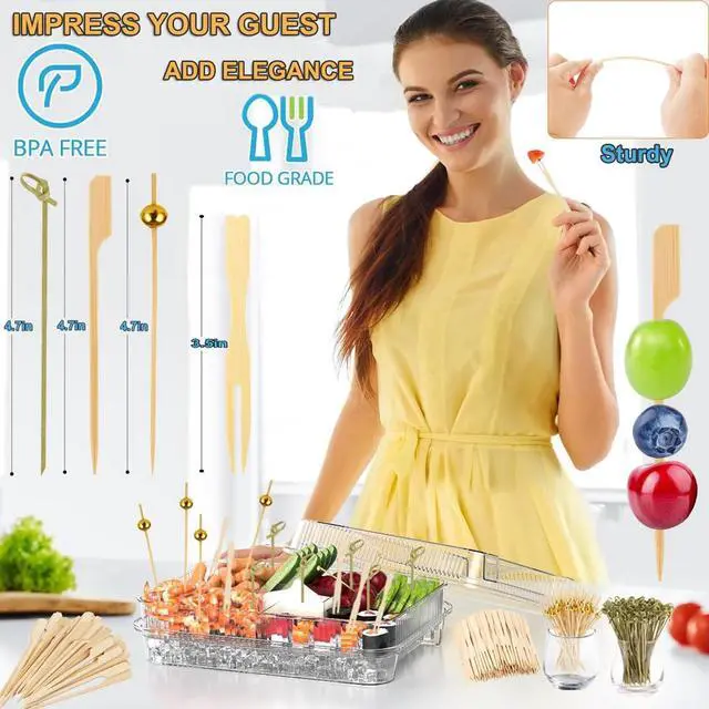Alt view image 3 of 7 - 400 Cocktail Picks Bamboo Skewers for Appetizers,Fancy Toothpicks for Appetizers 4.7"Eco-Friendly Cocktail Toothpicks for Food Sticks Party Drinks,Food Picks for Charcuterie Boards Accessories