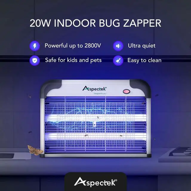 Alt view image 2 of 7 - 20W Electric Bug Zapper for Indoor Use. Effective Against Mosquitoes and Flies. 2 Extra Replacement Bulbs Included. Lightweight Design, 2800V Powerful Grid, Easy Cleaning, Washable Tray.