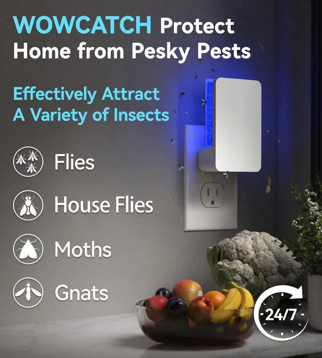 Alt view image 3 of 7 - Advanced Double-Sided Indoor Fly Trap for Home, Plug-in Ultra 5-Way UV Light Bug Catcher, Fly & Gnat Killer for House Flies, Gnats, Mosquitoes, Moths, Fruit Fly Traps for Indoors, 2 Traps 8 Refills