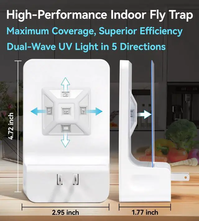 Alt view image 4 of 7 - Advanced Double-Sided Indoor Fly Trap for Home, Plug-in Ultra 5-Way UV Light Bug Catcher, Fly & Gnat Killer for House Flies, Gnats, Mosquitoes, Moths, Fruit Fly Traps for Indoors, 2 Traps 8 Refills