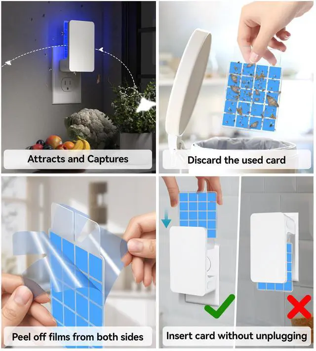 Alt view image 6 of 7 - Advanced Double-Sided Indoor Fly Trap for Home, Plug-in Ultra 5-Way UV Light Bug Catcher, Fly & Gnat Killer for House Flies, Gnats, Mosquitoes, Moths, Fruit Fly Traps for Indoors, 2 Traps 8 Refills