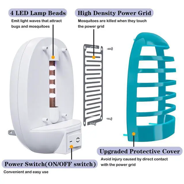 Alt view image 2 of 7 - 2 Pack Plug in Bug Zapper Indoor Flying Insect Trap, Electronic Mosquito Zapper Gnat Traps with LED Light for Patio, Bedroom, Kitchen, Office