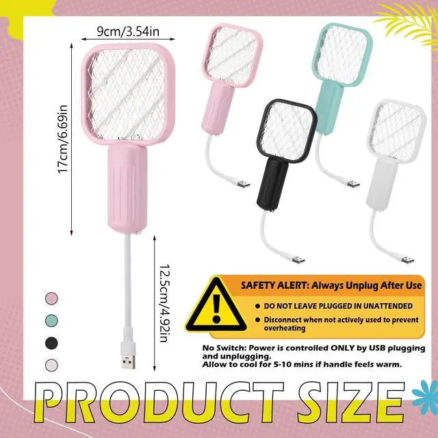 Alt view image 2 of 7 - 4 Pack Mini Electric Mosquito Swatter Plug-and-Play USB Mosquito Attracting Lamp Portable Electric Bug Zapper Safety Net Mosquitoes Zapper Fly Swatter for Indoor Outdoor Camping (Cute Colors)