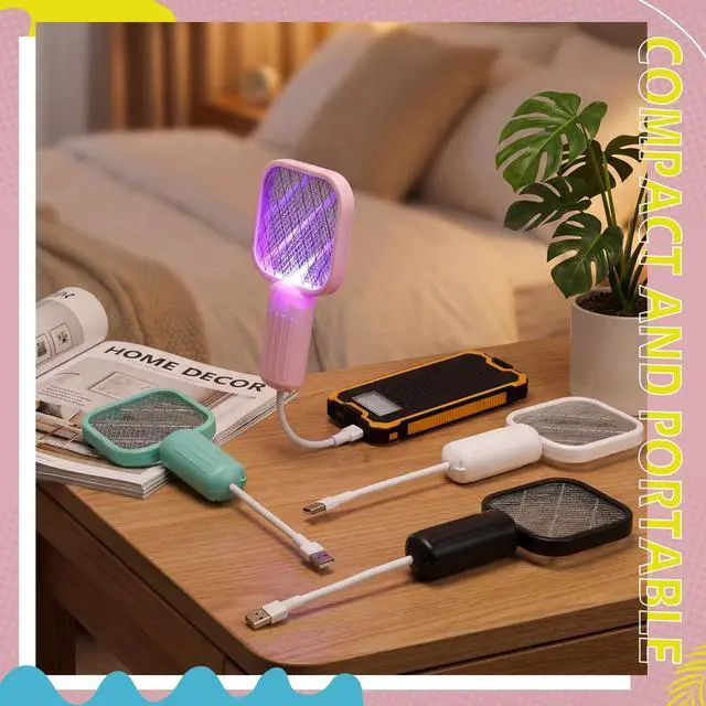 Alt view image 5 of 7 - 4 Pack Mini Electric Mosquito Swatter Plug-and-Play USB Mosquito Attracting Lamp Portable Electric Bug Zapper Safety Net Mosquitoes Zapper Fly Swatter for Indoor Outdoor Camping (Cute Colors)