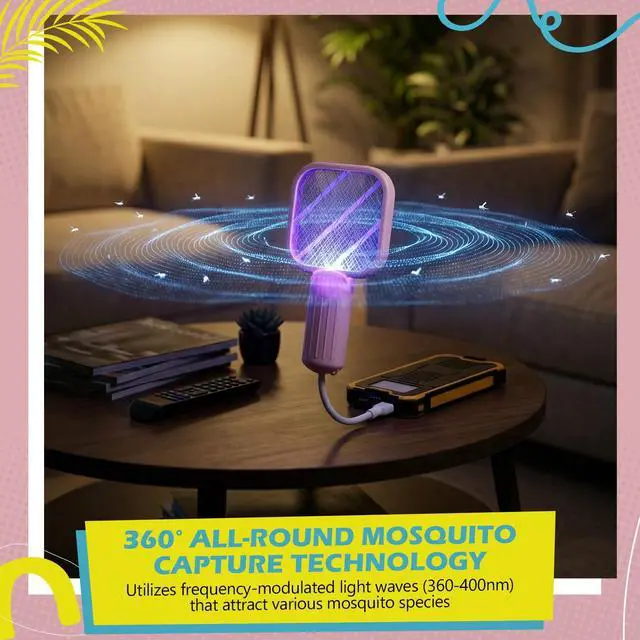 Alt view image 3 of 7 - 4 Pack Mini Electric Mosquito Swatter Plug-and-Play USB Mosquito Attracting Lamp Portable Electric Bug Zapper Safety Net Mosquitoes Zapper Fly Swatter for Indoor Outdoor Camping (Cute Colors)