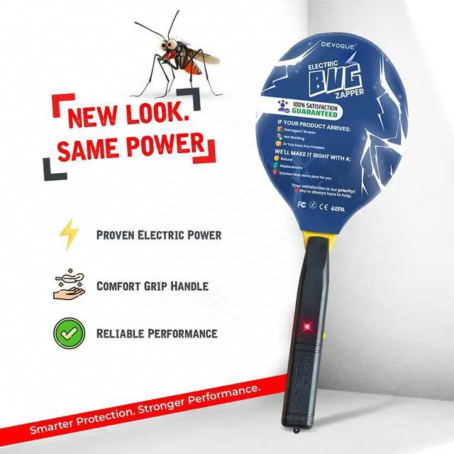 Alt view image 2 of 7 - Electric Fly Swatter Battery Operated Bug Zapper Racket, Mosquito & Insect Killer, Handheld Pest Control, Indoor & Outdoor Use