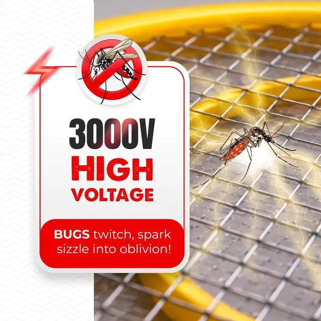 Alt view image 3 of 7 - Electric Fly Swatter Battery Operated Bug Zapper Racket, Mosquito & Insect Killer, Handheld Pest Control, Indoor & Outdoor Use