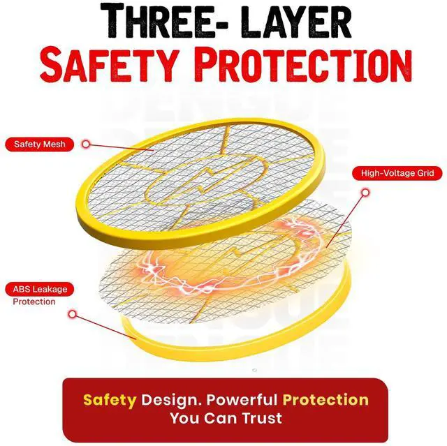Alt view image 4 of 7 - Electric Fly Swatter Battery Operated Bug Zapper Racket, Mosquito & Insect Killer, Handheld Pest Control, Indoor & Outdoor Use