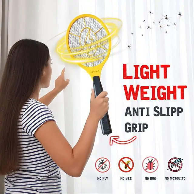 Alt view image 5 of 7 - Electric Fly Swatter Battery Operated Bug Zapper Racket, Mosquito & Insect Killer, Handheld Pest Control, Indoor & Outdoor Use