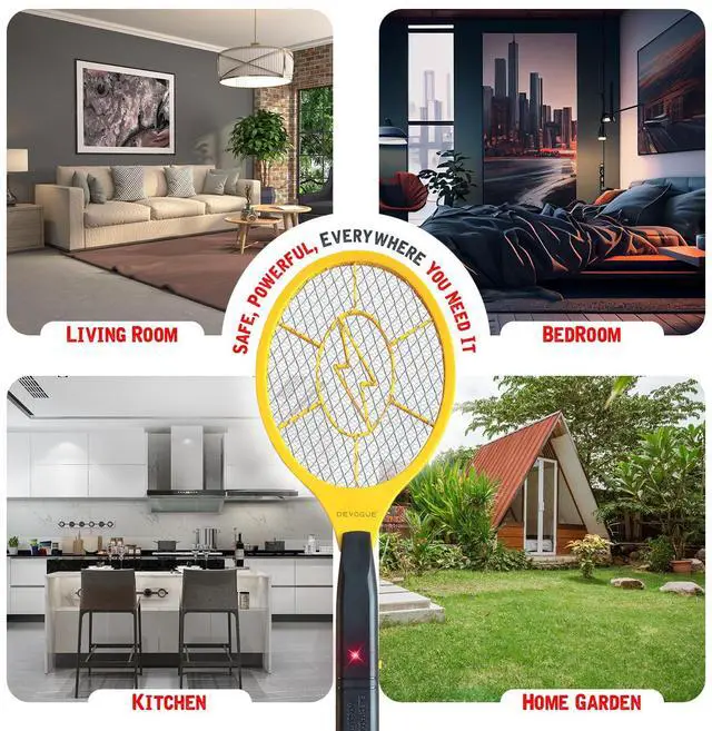 Alt view image 7 of 7 - Electric Fly Swatter Battery Operated Bug Zapper Racket, Mosquito & Insect Killer, Handheld Pest Control, Indoor & Outdoor Use