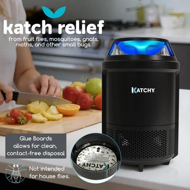 Alt view image 2 of 7 - Indoor Flying Insect Trap Catcher & Killer for Mosquitoes, Fruit Flies, Gnats & Moths Non-Zapper with Suction & Blue Light Ideal for Indoor Spaces, Kitchens & Plants (Original, Black)