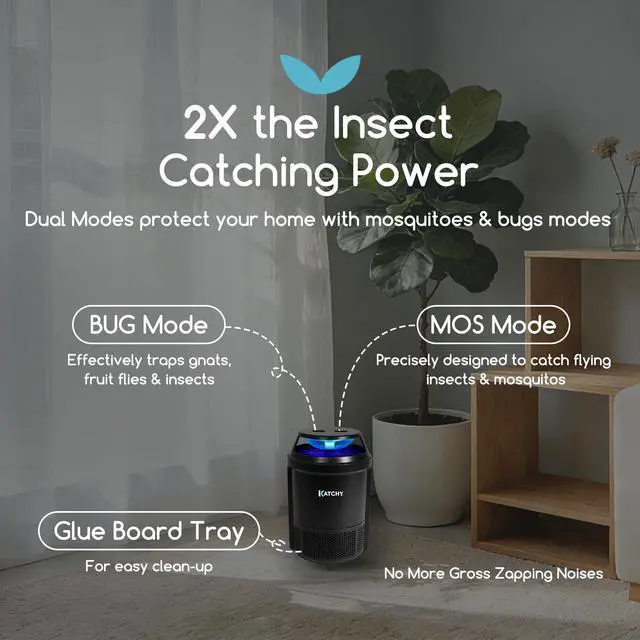 Alt view image 3 of 7 - Indoor Flying Insect Trap Catcher & Killer for Mosquitoes, Fruit Flies, Gnats & Moths Non-Zapper with Suction & Blue Light Ideal for Indoor Spaces, Kitchens & Plants (Original, Black)