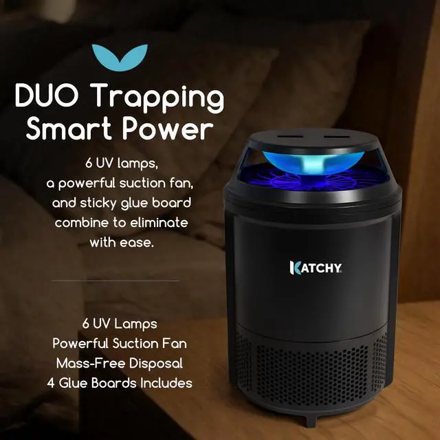 Alt view image 4 of 7 - Indoor Flying Insect Trap Catcher & Killer for Mosquitoes, Fruit Flies, Gnats & Moths Non-Zapper with Suction & Blue Light Ideal for Indoor Spaces, Kitchens & Plants (Original, Black)