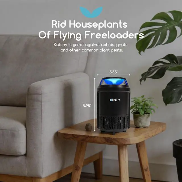 Alt view image 5 of 7 - Indoor Flying Insect Trap Catcher & Killer for Mosquitoes, Fruit Flies, Gnats & Moths Non-Zapper with Suction & Blue Light Ideal for Indoor Spaces, Kitchens & Plants (Original, Black)