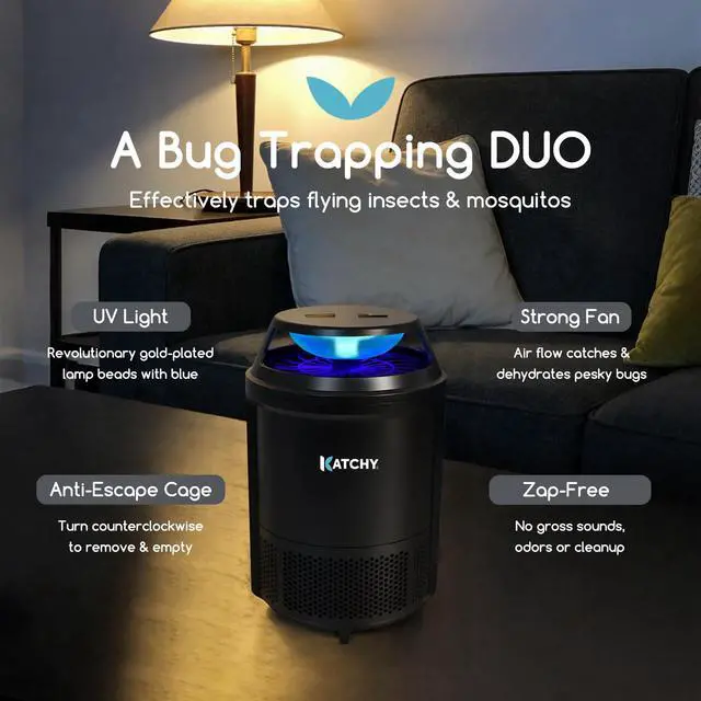 Alt view image 7 of 7 - Indoor Flying Insect Trap Catcher & Killer for Mosquitoes, Fruit Flies, Gnats & Moths Non-Zapper with Suction & Blue Light Ideal for Indoor Spaces, Kitchens & Plants (Original, Black)