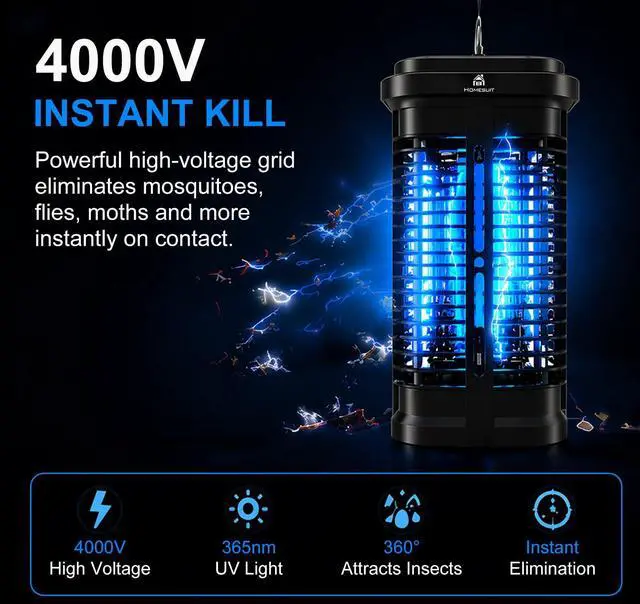 Alt view image 2 of 7 - Bug Zapper Outdoor 20W, High Powered 4000V Electric Mosquito Zapper with Switch, Waterproof Bug Zappers, Electronic Mosquito Killer, Mosquito Trap for Home Backyard Patio
