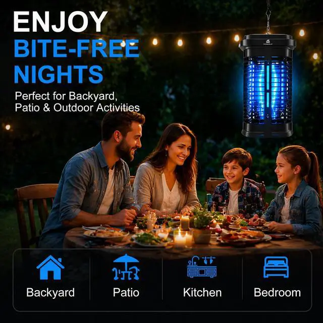 Alt view image 7 of 7 - Bug Zapper Outdoor 20W, High Powered 4000V Electric Mosquito Zapper with Switch, Waterproof Bug Zappers, Electronic Mosquito Killer, Mosquito Trap for Home Backyard Patio