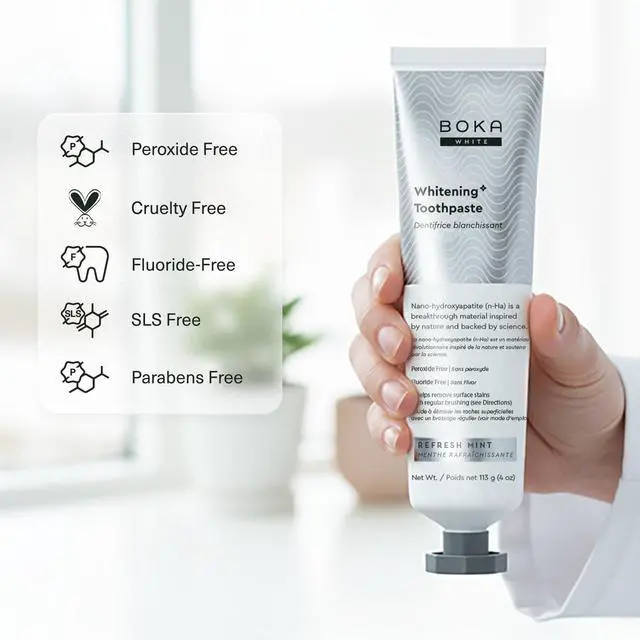 Alt view image 2 of 6 - Boka Fluoride Free Toothpaste, Nano Hydroxyapatite Toothpaste, Appropriate for Sensitive Teeth, for Adult, Kids Oral Care - Whitening* Refresh Mint, 4 Fl Oz 1Pk