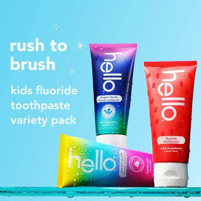 Alt view image 2 of 7 - Kids Fluoride Toothpaste Variety Pack, Includes a Strawberry Toothpaste, Unicorn Bubble Gum Toothpaste, and Blue Raspberry Toothpaste, Safe for Ages 2 and Up, 3 Pack, 4.2 Oz Each