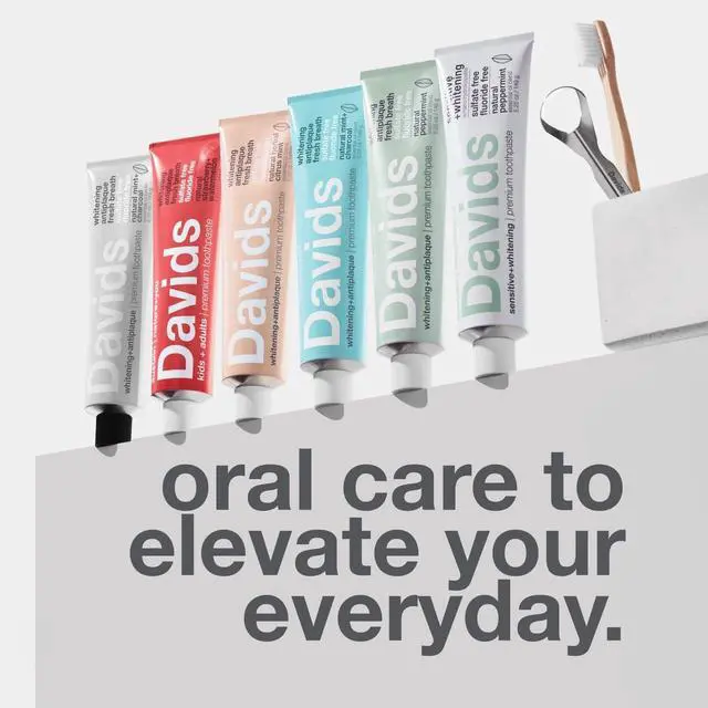 Alt view image 7 of 7 - Davids Fluoride Free Toothpaste, Teeth Whitening, Antiplaque, SLS (Sulfate) Free, Promotes Enamel Health, Mouth & Gum Detox, EWG Verified, Natural Herbal Citrus Mint, 5.25oz
