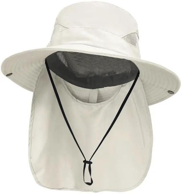 Main image of Sun Fishing Hats with Neck Flap for Men Women UV Sun Protection Safari Hat Wide Brim Bucket Hat Pure Beige