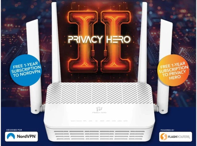 Alt view image 2 of 4 - Privacy Hero 2 WiFi 6 VPN Wireless Router with 1 Year NordVPN + 1 Year Privacy Premium Included, Whole-Home VPN Protection, Streaming Relocation, Parental Controls, Ad & Malware Blocking