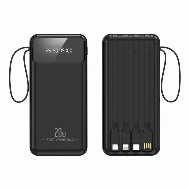 Main image of 20000mAh Power Bank, Portable Charger with Built in Cable Fast Charging Battery Pack Slim 6 Outputs 3 Inputs LED Display Phone Charger for iPhone Samsung Android, Travel Essential Gift, Black