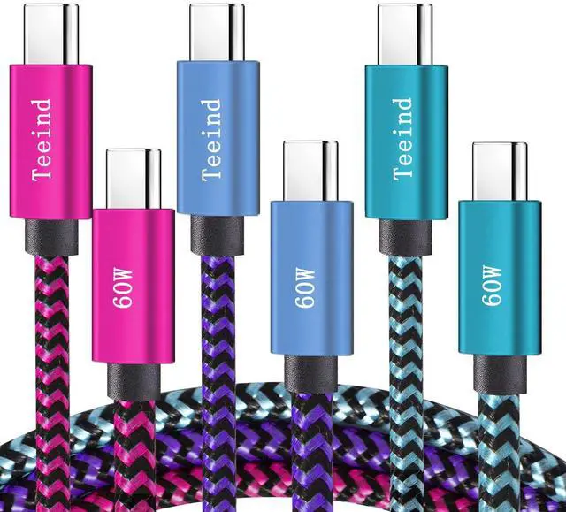 Main image of Type C Cable Fast Charging, Tpc002 3 Pack(3Ft/0.9M 60W) C to Type C Charger Nylon Braided Cord Compatible with iPhone 17/17 pro, 16/16 pro, MacBook, Samsung Galaxy S25/24/23/22, for Daily Use