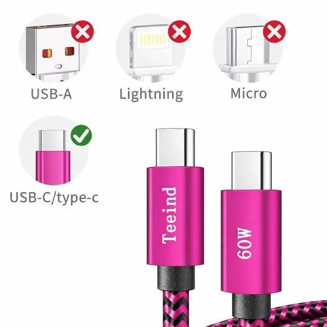 Alt view image 2 of 7 - Type C Cable Fast Charging, Tpc002 3 Pack(3Ft/0.9M 60W) C to Type C Charger Nylon Braided Cord Compatible with iPhone 17/17 pro, 16/16 pro, MacBook, Samsung Galaxy S25/24/23/22, for Daily Use