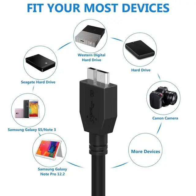 Alt view image 6 of 7 - USB 3.0 Micro Cable 3.3FT, High Speed Hard Drive Cable