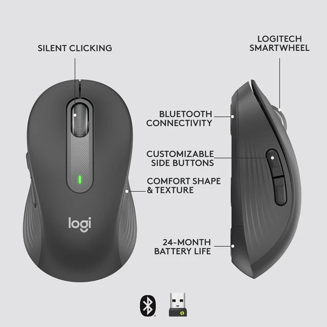 Alt view image 7 of 7 - Signature M650 for Business Wireless Mouse Small - Graphite | For Business, Logi Bolt, Bluetooth, SmartWheel