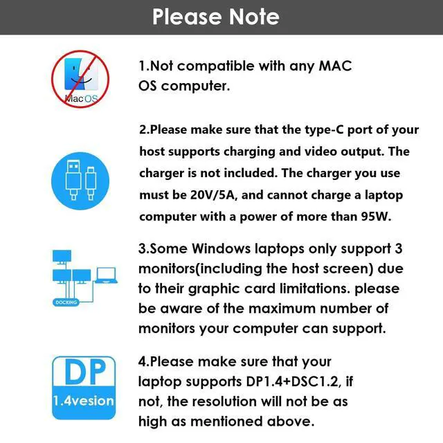 Alt view image 6 of 7 - Laptop Docking Station, Quad Monitors, Dual DisplayPort, HDMI, VGA | Single 8K@60Hz, 100W PD in,3×USB-A for wireless devices, Compatible with Dell/HP/Lenovo, Windows Only