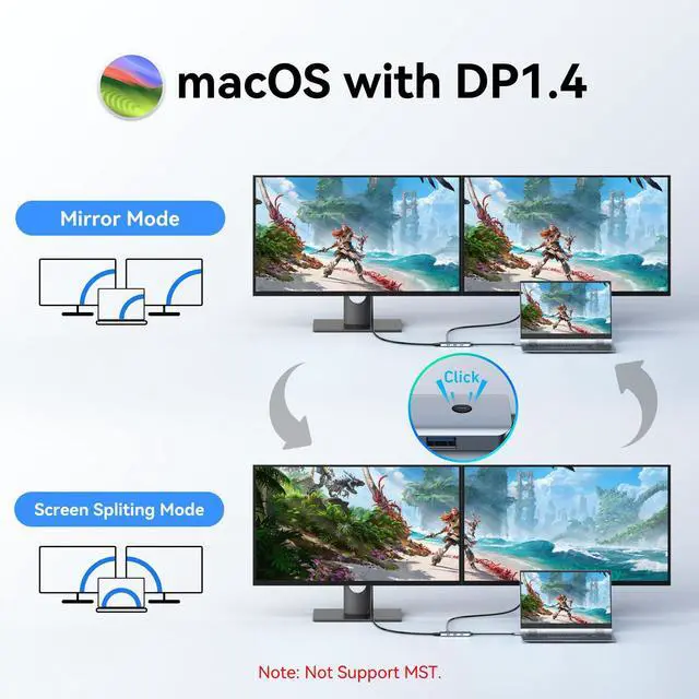 Alt view image 4 of 7 - USB C Docking Station Dual Monitor HDMI, Laptop Multiport Adapter | 7 in 1 USB C to 4K Monitor, MacBook supports Display Spanning mode, with 4K HDMI, Switching Mode Botton, 3 USB, 100W PD Port