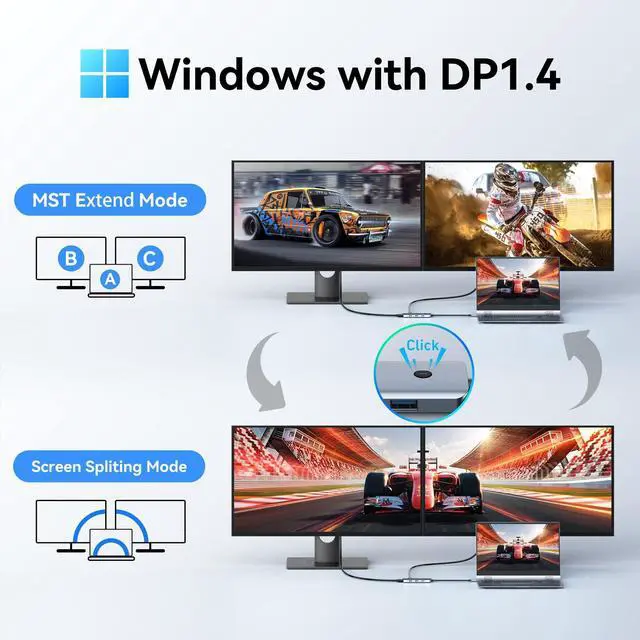 Alt view image 5 of 7 - USB C Docking Station Dual Monitor HDMI, Laptop Multiport Adapter | 7 in 1 USB C to 4K Monitor, MacBook supports Display Spanning mode, with 4K HDMI, Switching Mode Botton, 3 USB, 100W PD Port