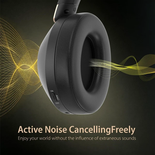 Alt view image 2 of 7 - Active Noise Cancelling Headphones, 100H Bluetooth Headphones Wireless Headphone with Microphone, Over Ear Headphones Wireless with Deep Bass, Fast Charging for Travel, Work, Study-Black