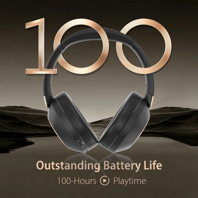 Alt view image 4 of 7 - Active Noise Cancelling Headphones, 100H Bluetooth Headphones Wireless Headphone with Microphone, Over Ear Headphones Wireless with Deep Bass, Fast Charging for Travel, Work, Study-Black